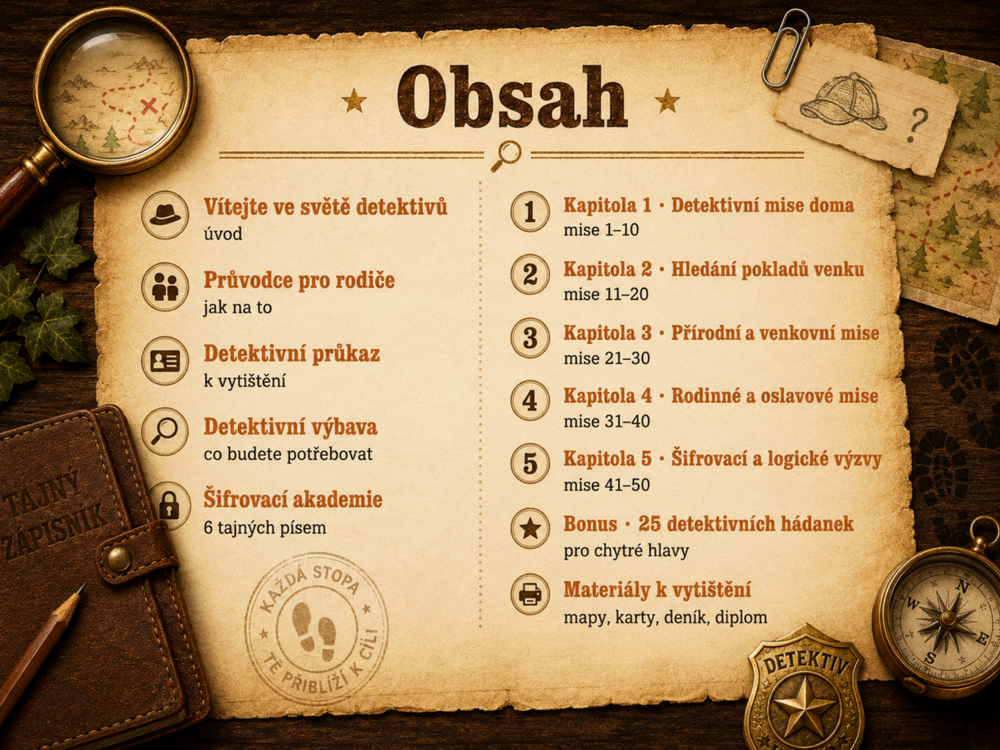 Detektivní mise a hledaní pokladů + Bonus: Detektivní deník